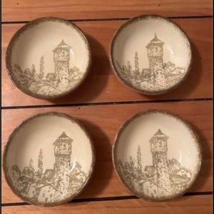 VTG 4 Clay Art 4” Decorative Village Scene Bowls Microwave DishWasher Safe